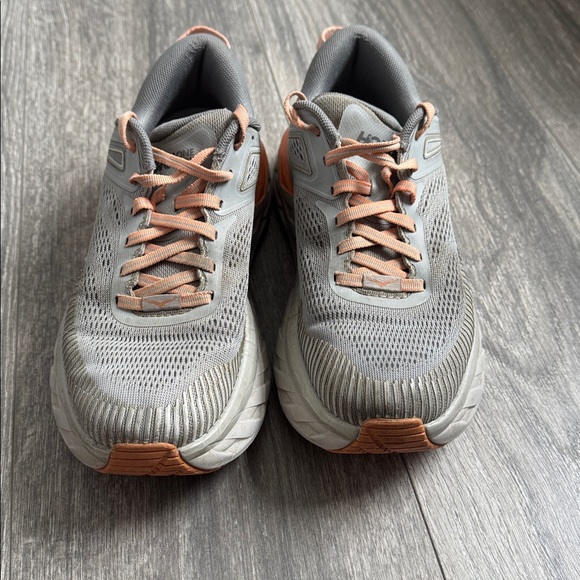 Hoka One One Women's Gray and Peach Athletic Running Shoes - Picture 3 of 9